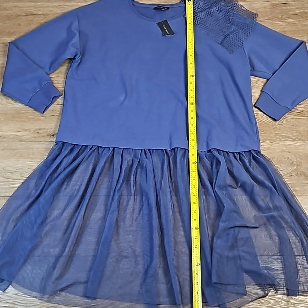 NWT Lane Bryant Periwinkle Crew Neck w Tulle Skirt & Mesh Shoulder Embellishment - Picture 14 of 16